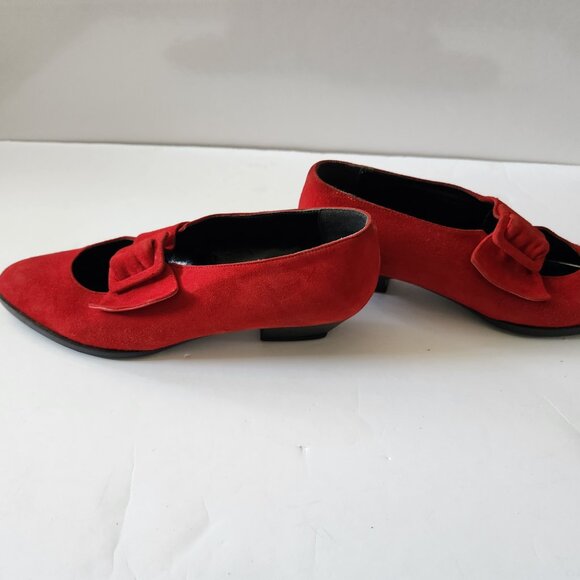 Italian Suede Red Mary Jane Shoes Size 7 - Picture 8 of 10